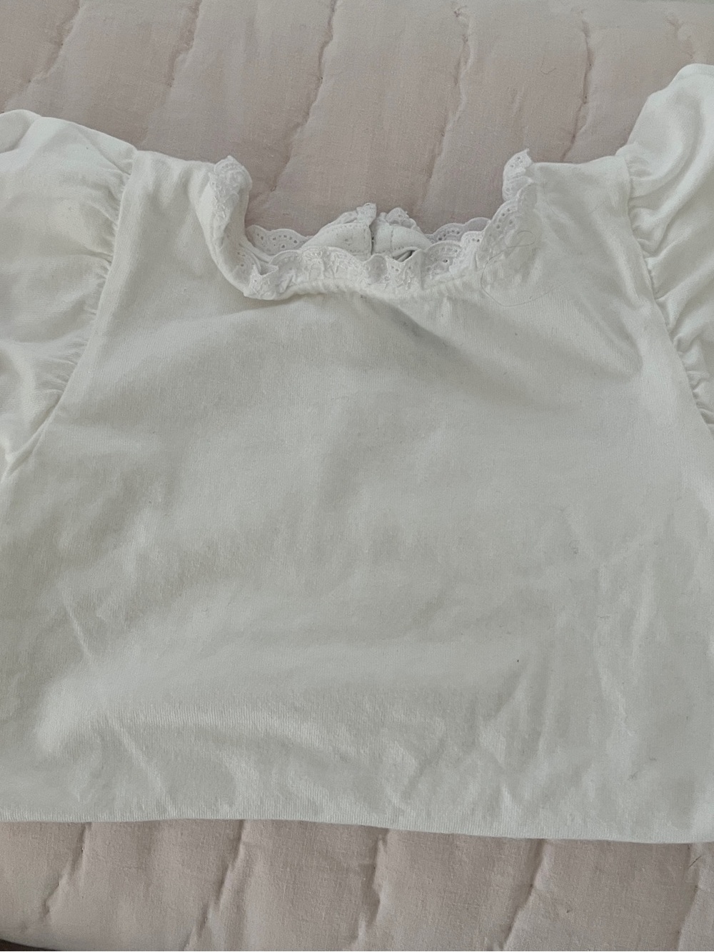 Janie and Jack Cream Lace-Trim Puff Sleeve Tee